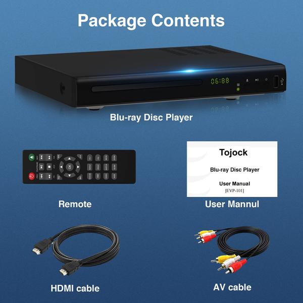 Imagem de Leitor de DVD Blu-ray Tojock 1080P Home Theater com HDMI/AV