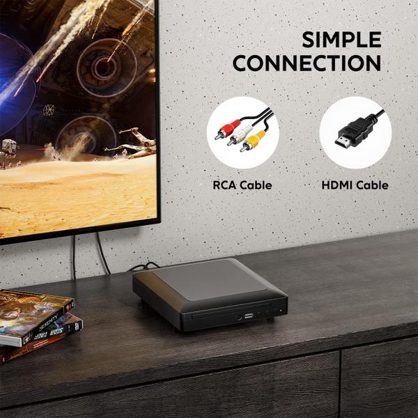 Leitor de DVD Leitor de DVD Ceihoit Mini HD com cabo HDMI e RCA Imagem de Leitor de DVD Leitor de DVD Ceihoit Mini HD com cabo HDMI e RCA
