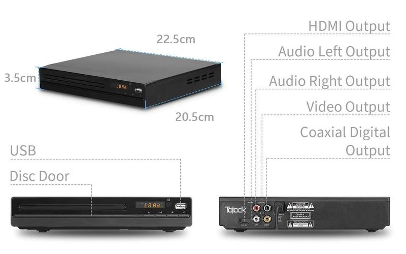 Imagem de Leitor de DVD Tojock HD 1080p com cabo HDMI e RCA em todas as regiões