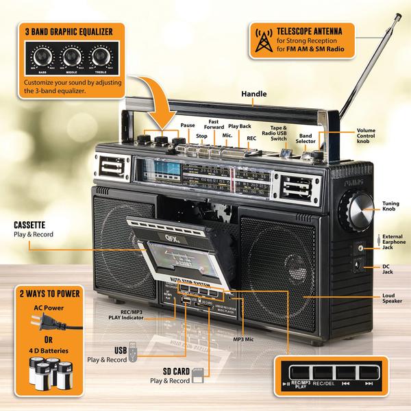 Imagem de Leitor de Fita Cassetes QFX J-220BT ReRun X Recorder - Com Gravador e Bluetooth