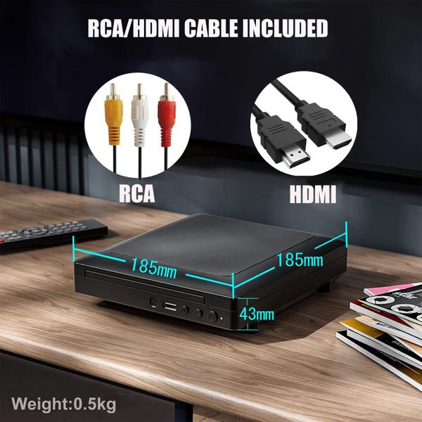 Imagem de Leitor de mini DVD HDMI para TV 1080P, Cabo HDMI e RCA, PAL/NTSC integrado