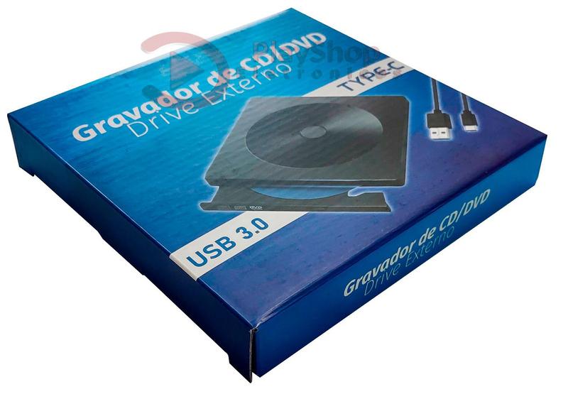 Imagem de Leitor e Gravador de Cd Dvd Externo para PC e Notebook Usb 3.0 Drive Portátil Slim Preto USB C Mac Ultrabook Windows