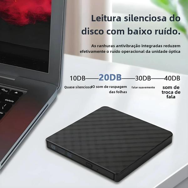 Imagem de Leitor e Gravador de DVD/CD Externo USB 3.0 Tipo C Slim - Portátil para PC e Laptop