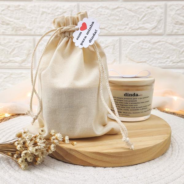 Lembrancinha de batizado para padrinhos vela aromática 100g saco algodão - BIA ART'S LEMBRANCINHAS Imagem de Lembrancinha de batizado para padrinhos vela aromática 100g saco algodão