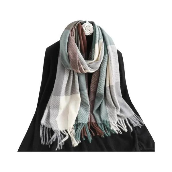 Imagem de Lenço Feminino Xadrez de Caxemira - Pashmina Quente com Franjas