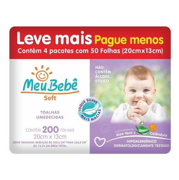 Imagem de Lenço Toalha Umedecida Meu Bebe Soft 200 Unidades 4x50und