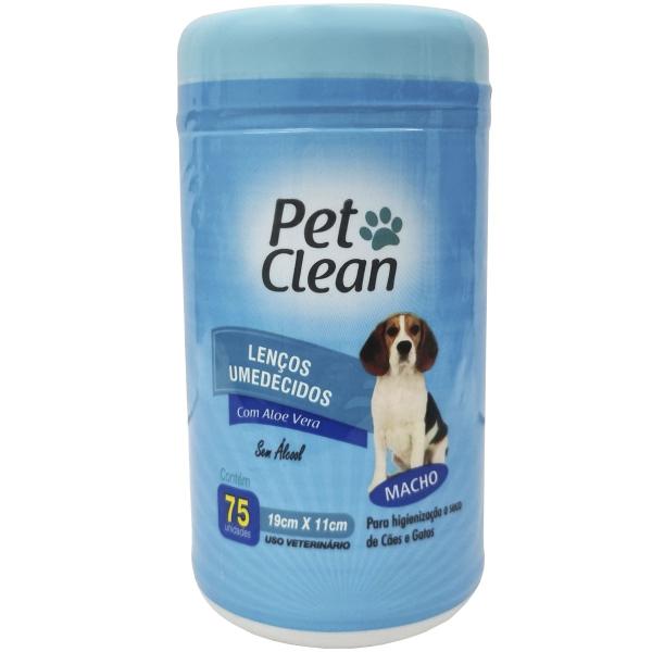 Imagem de Lenço Umedecido Com Aloe Vera Para Cachorro Limpeza Higiene Sem Álcool Pet Clean Macho