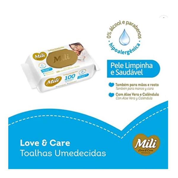 Imagem de Lenço Umedecido Mili Love & Care 8 Pacotes c/ 100 (Total: 800 lenços) -Super Macias