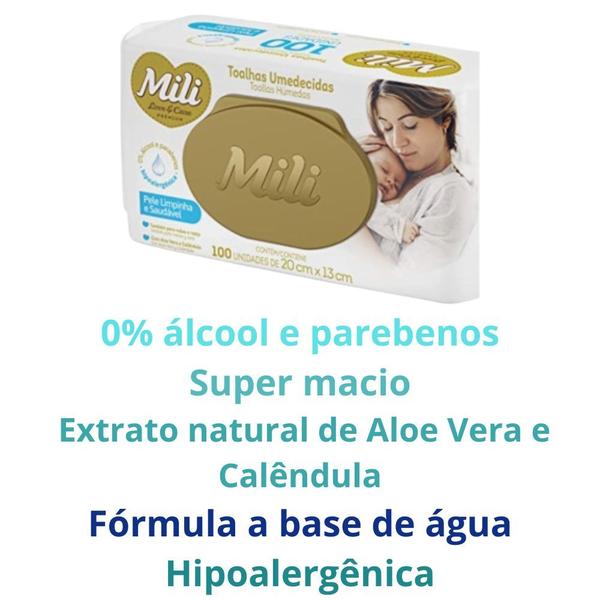 Imagem de Lenço Umedecido Mili Love & Care Premium  6 Pacotes c/ 100    (0% álcool )