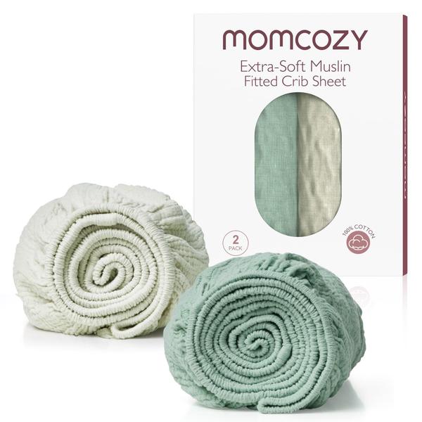 Imagem de Lençóis de berço Momcozy Muslin Standard, pacote com 2 unidades de algodão