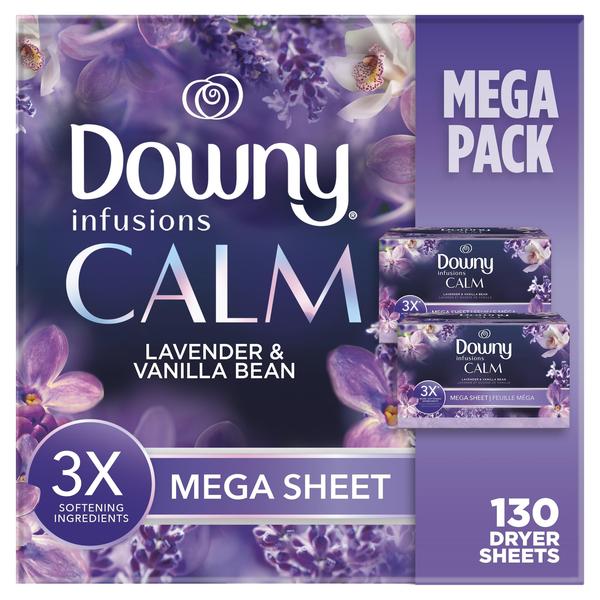 Imagem de Lençóis de secagem Downy Infusions Mega CALM Lavender Vanilla 130ct