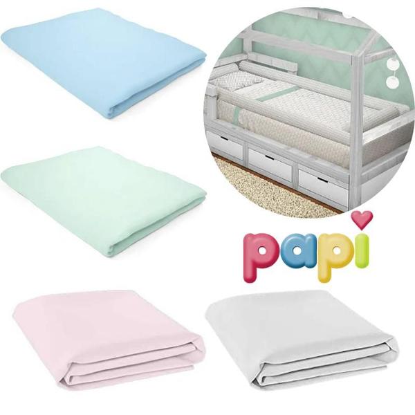 Imagem de Lençol Avulso Para Mini Cama Montessoriana Infantil Bebe em Malha Com Elastico Branco Papi Baby