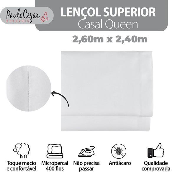 Imagem de Lençol Avulso Superior Queen sem Elástico Sobre Lençol Percal 400 Fios Antiácaro, Anti-pilling com Toque Extra Macio