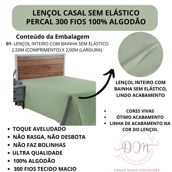 Imagem de Lençol Cama Box Casal 01 Peça Hotel Pousada Sem Elástico 100% Algodão Percal 300 Fios