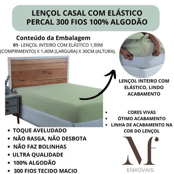 Imagem de Lençol Cama Box Casal 01 Peça Percal 300 Fios Liso com Elástico 100% Algodão PREMIUM Avulso