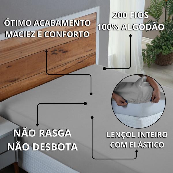 Imagem de Lençol Cama Box Casal 100% Algodão 200 Fios com Elástico Hotel Pousada Revenda