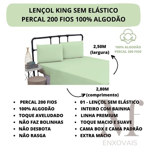 Imagem de Lençol Cama Box King 01 Peça Percal 200 Fios Liso SEM ELÁSTICO 100% Algodão PREMIUM Avulso