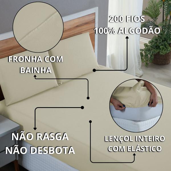 Imagem de Lençol Cama Box King 200 Fios 3 Peças Conjunto 100% Algodão