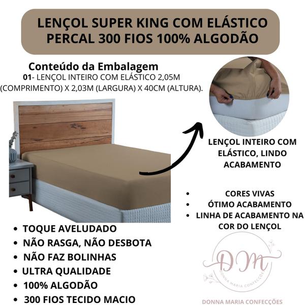 Imagem de Lençol Cama Box King Size 01 Peça Hotel Pousada com Elástico 100% Algodão Percal 300 Fios