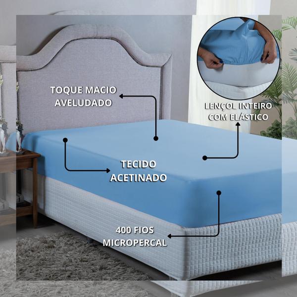 Imagem de Lençol Cama Box King Size 400 Fios com Elástico Toque Extra Macio