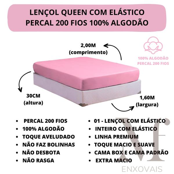 Imagem de Lençol Cama Box Queen 01 Peça Percal 200 Fios Liso com Elástico 100% Algodão PREMIUM Avulso