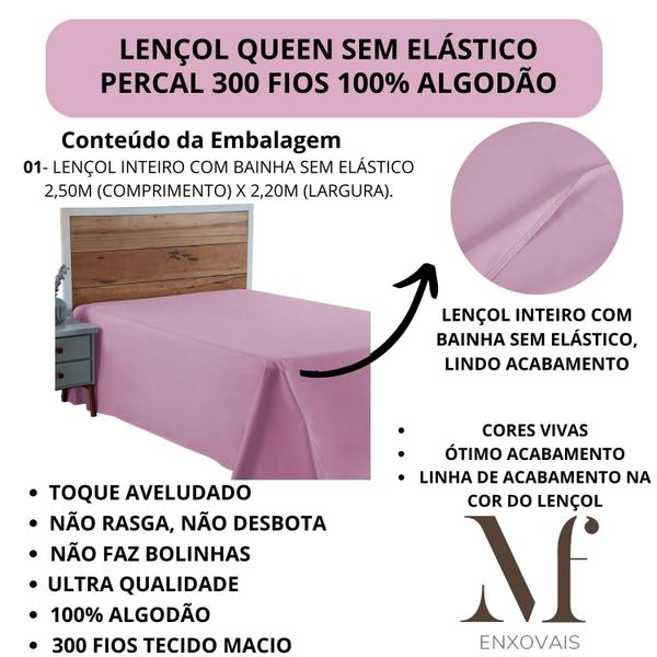 Imagem de Lençol Cama Box Queen 01 Peça Percal 300 Fios Liso SEM ELÁSTICO 100% Algodão PREMIUM Avulso