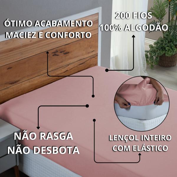 Imagem de Lençol Cama Box Queen 100% Algodão 200 Fios com Elástico Hotel Pousada Revenda