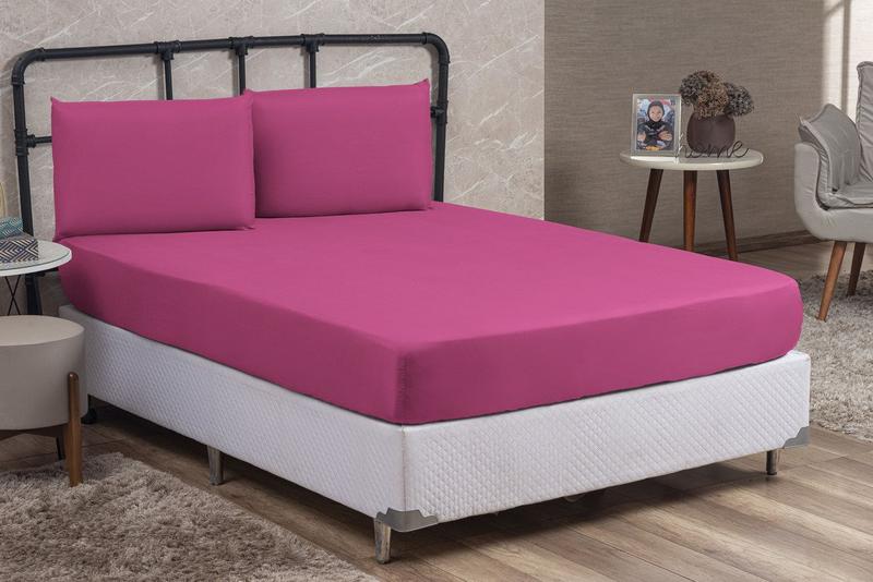 Imagem de Lençol Cama Box Queen Size 3 peças Liso com Elástico e Fronhas Barato