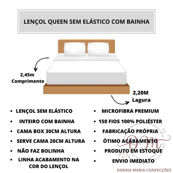 Lençol Cama Box Queen Size 4 peças Liso com Elástico e Fronhas Barato - DONNA MARIA CONFECÇÕES Imagem de Lençol Cama Box Queen Size 4 peças Liso com Elástico e Fronhas Barato