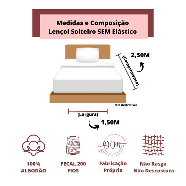 Imagem de Lençol Cama Box Solteiro 01 Peça Hotel Pousada Sem Elástico 100% Algodão Percal 200 Fios