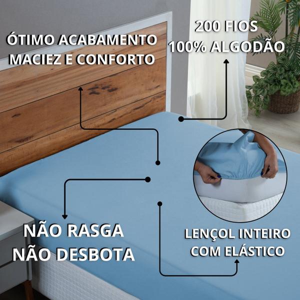 Imagem de Lençol Cama Box Solteiro 100% Algodão 200 Fios com Elástico Hotel Pousada Revenda