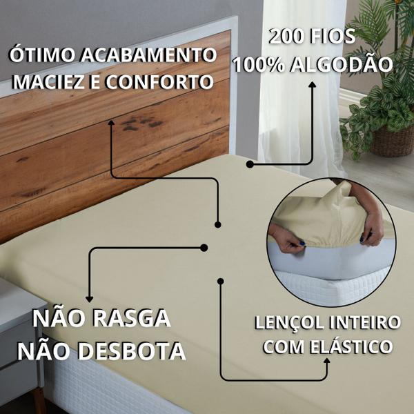 Imagem de Lençol Cama Box Solteiro 100% Algodão 200 Fios com Elástico Hotel Pousada Revenda