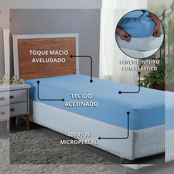 Imagem de Lençol Cama Box Solteiro 400 Fios com Elástico Toque Extra Macio