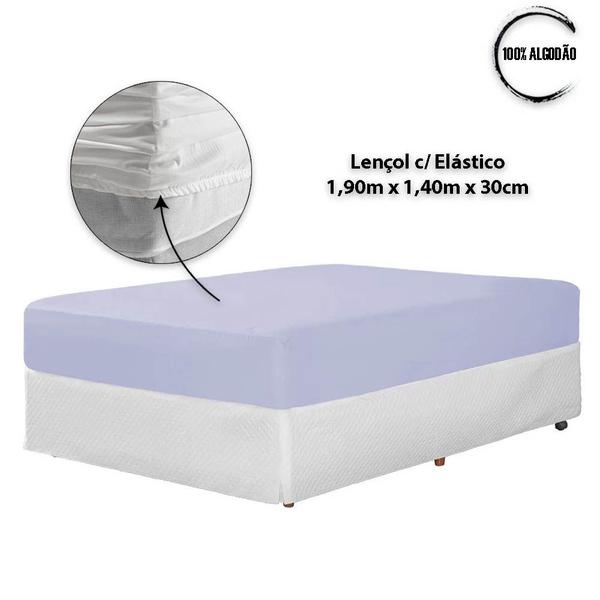 Imagem de Lençol cama Casal 400 Fios 3 Peças algodao com elastico