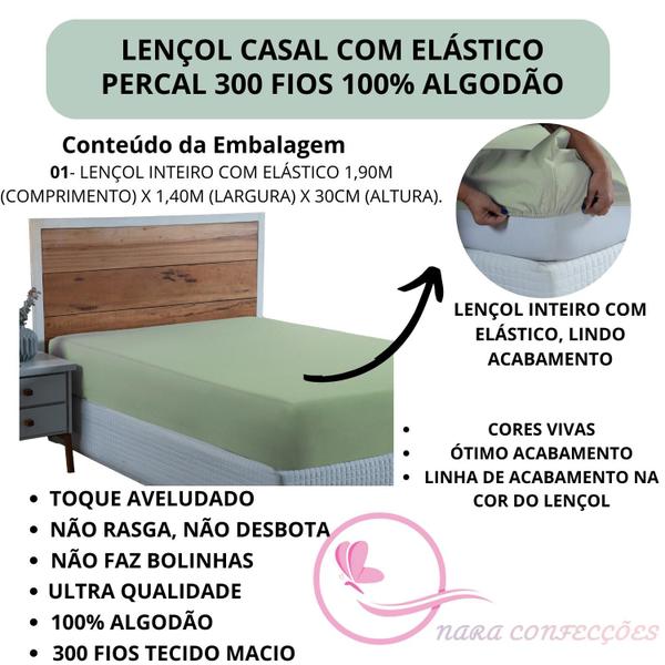 Imagem de Lençol Cama de Casal com Elástico Percal 300 Fios 100% Algodão Avulso