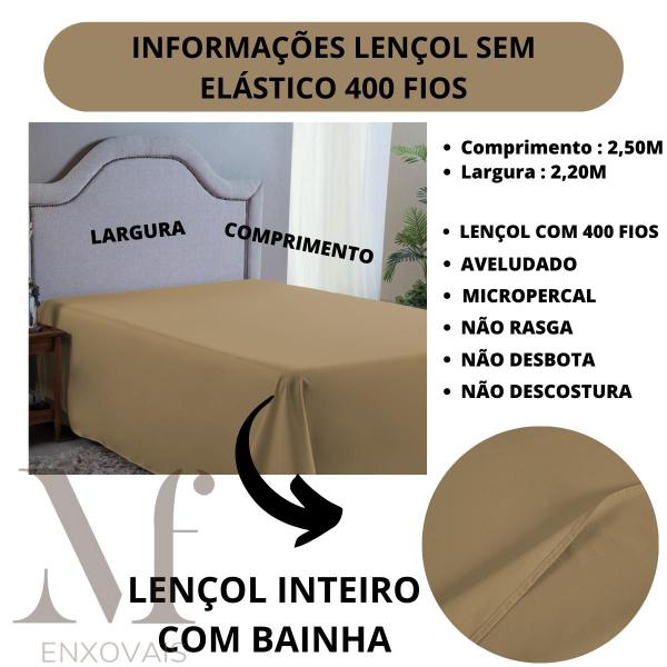 Imagem de Lençol Cama de Casal QUEEN 400 Fios Hotel Pousada Fazenda Sem Elástico Avulso