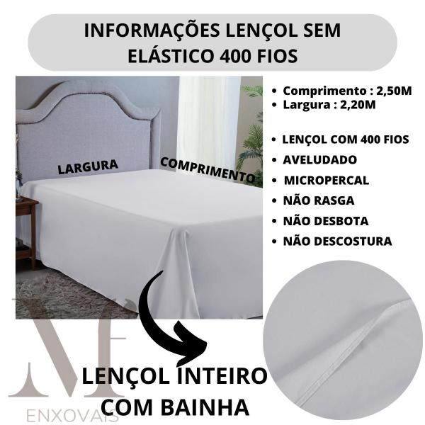 Imagem de Lençol Cama de Casal QUEEN 400 Fios Hotel Pousada Fazenda Sem Elástico Avulso