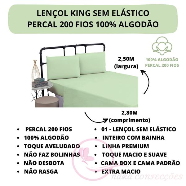 Imagem de Lençol Cama de King Size 04 peças com Elástico Percal 200 Fios 100% Algodão