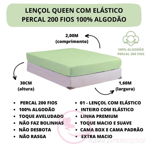 Imagem de Lençol Cama de Queen Size 03 peças com Elástico Percal 200 Fios 100% Algodão