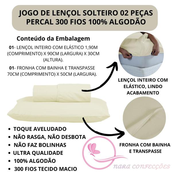 Imagem de Lençol Cama de Solteiro 02 peças Menino Menina Percal 300 Fios 100% Algodão