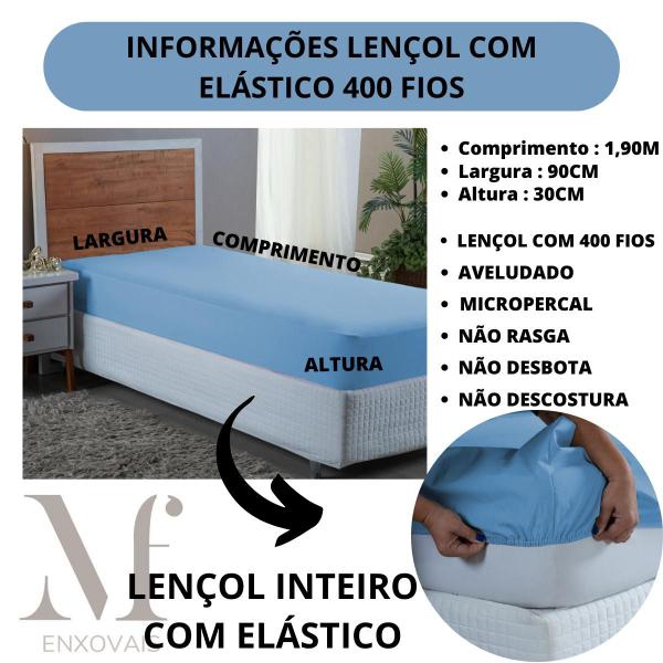 Imagem de Lençol Cama de Solteiro 400 Fios Hotel Pousada Fazenda com Elástico Avulso