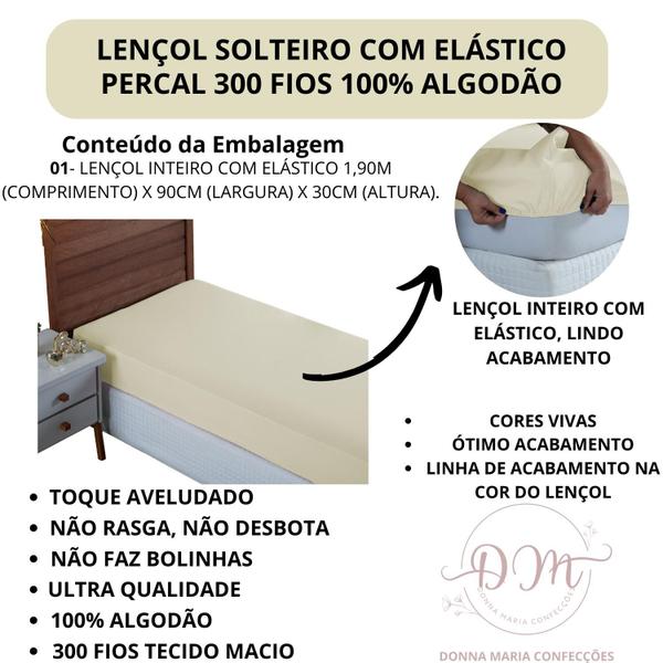 Imagem de Lençol Cama de Solteiro Avulso 300 Fios Hotel com Elástico Percal 100% Algodão Cama Box Revenda