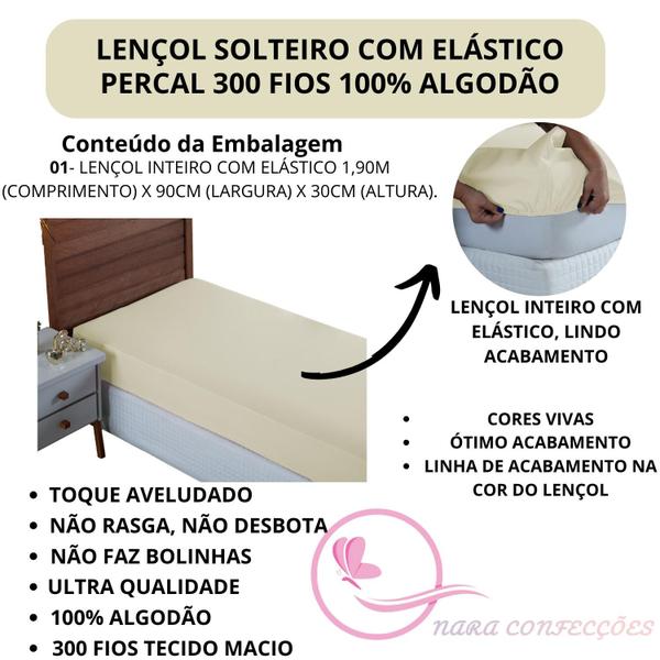 Imagem de Lençol Cama de Solteiro Menino Menina com Elástico Percal 300 Fios 100% Algodão Avulso