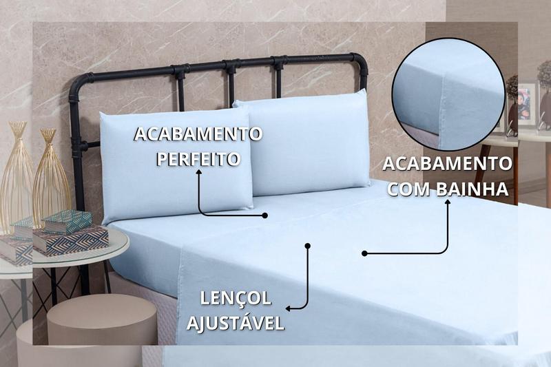 Imagem de Lençol Cama King 100% Algodão Sem Elástico Percal 300 Fios Hotel Pousada