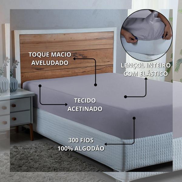 Imagem de Lençol Cama Queen 100% Algodão com Elástico Percal 300 Fios Hotel Pousada