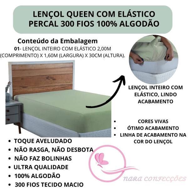 Imagem de Lençol Cama Queen Size 01 Peça Sem Elástico Cama Box Percal 300 Fios Algodão