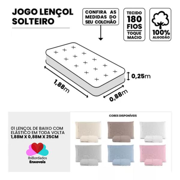 Imagem de Lençol Cama Solteiro Elástico Percal 180 Fios 