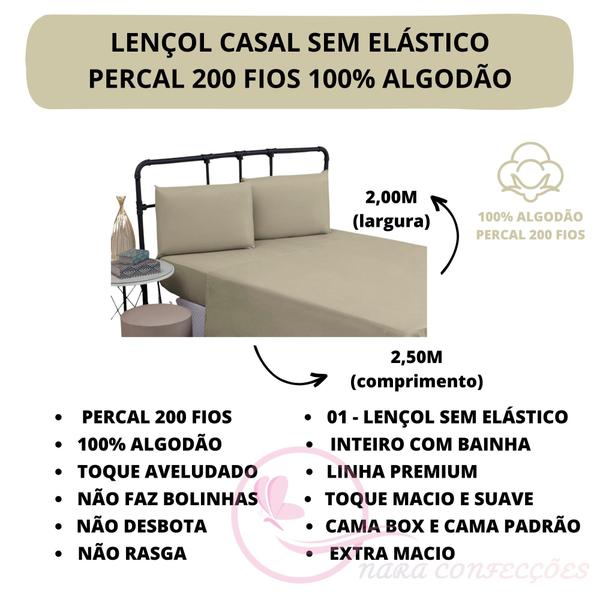 Imagem de Lençol Casal 01 Peça Sem Elástico Cama Box Percal 200 Fios Algodão