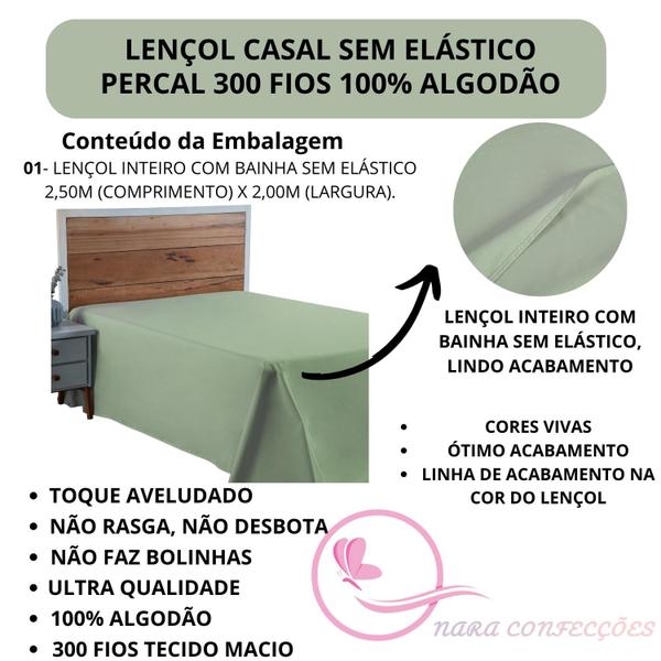 Imagem de Lençol Casal 01 Peça Sem Elástico Cama Box Percal 300 Fios Algodão