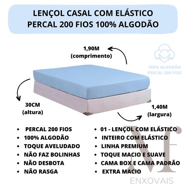 Imagem de Lençol Casal 100% Algodão com Elástico Prime Percal 200 Fios Cama Box 01 Peça